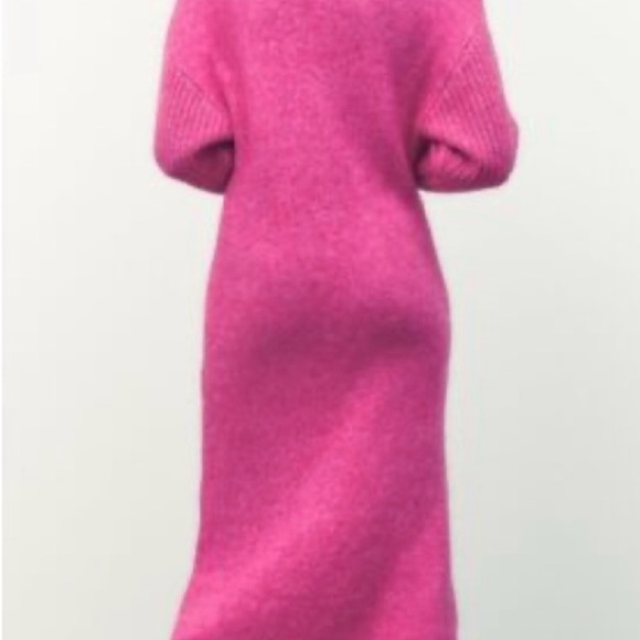 Zara Vibrant Pink Cowl Neck Sweater Dress - Picture 7 of 8